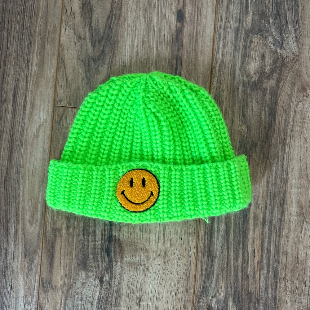 Neon Green Smiley Beanie